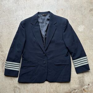 Vtg 90s Pilot Aviator Blazer Jacket Four Stripe Cuffed Captain Uniform Navy 12S